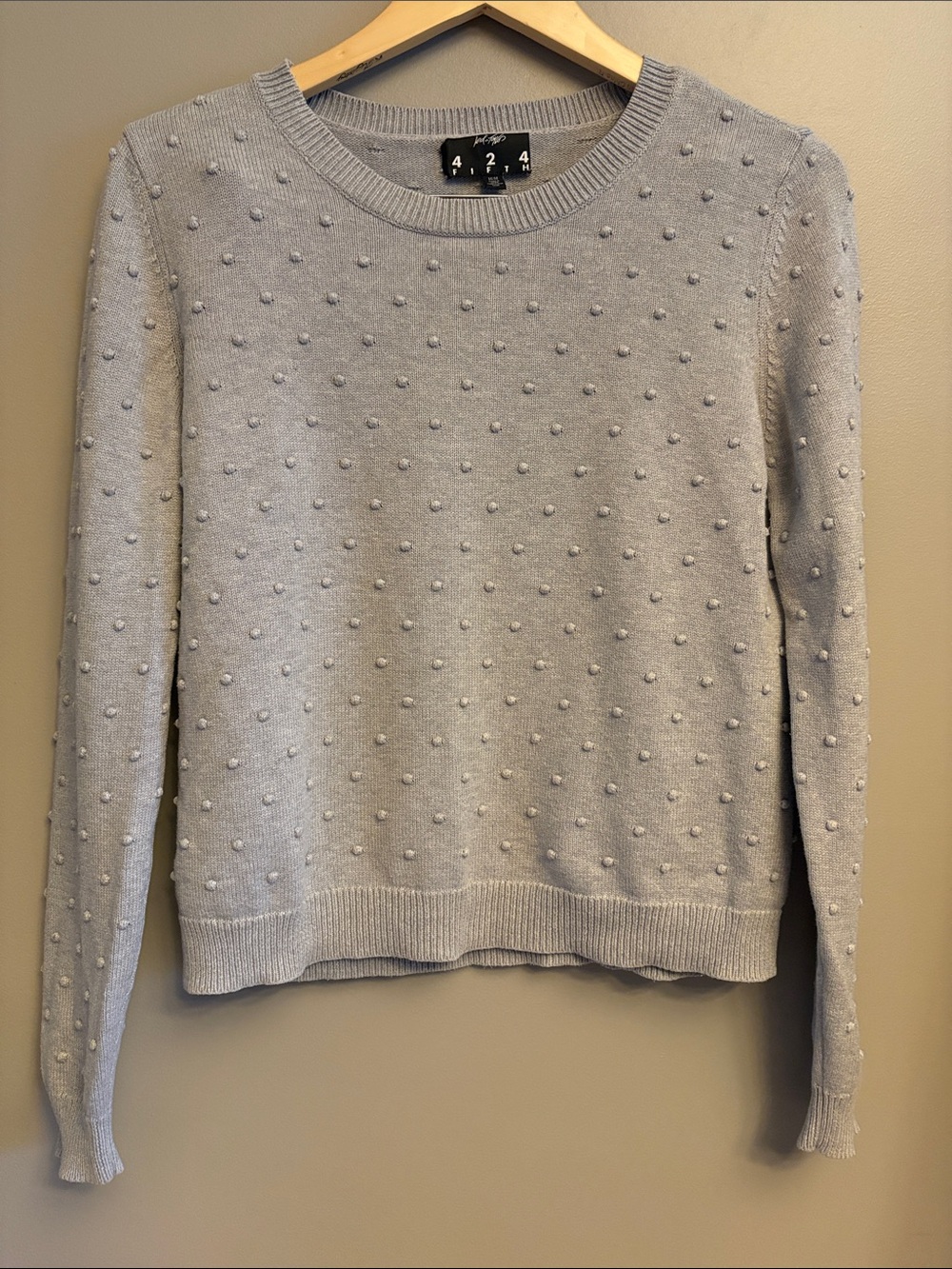 Lord & Taylor Light Gray Pom-Pom Crewneck Sweater - Picture 3 of 12